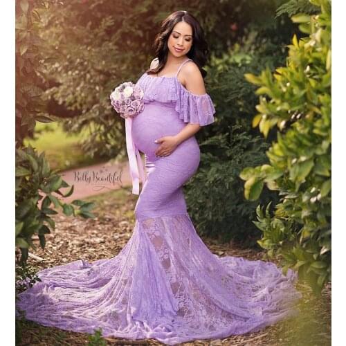 Lace Fancy Women Dress Maternity Photography Props Off Shoulder Pregnancy Dresses Ruffles Maternity Gown Clothes For Photo Shoot