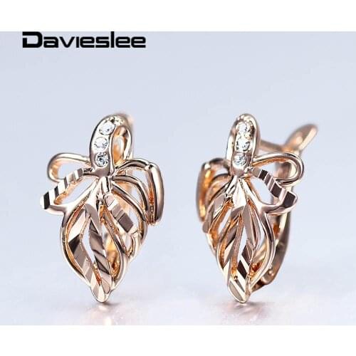 2020 Fashion Earrings 585 Rose Gold Stud Earrings Cut Out Leaf White Color Geometric Drop Earrings for Women Girls DGE298