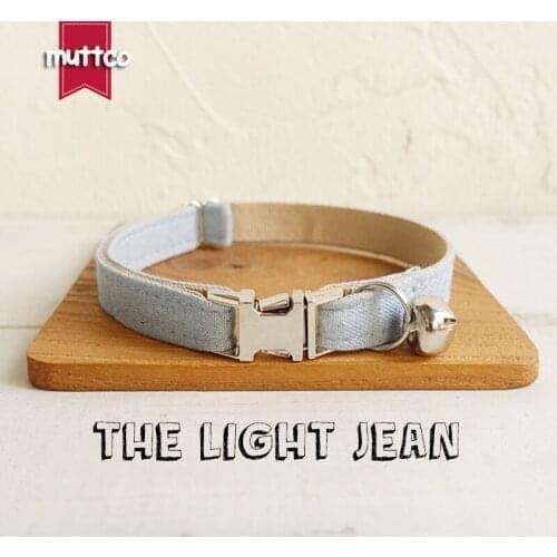 MUTTCO retailing self-design cat collar THE LIGHT JEAN handmade collar wathet blue and white 2 sizes cat collar UCC034