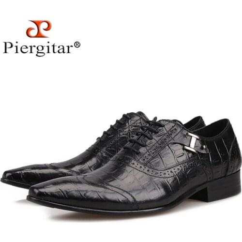 Piergitar New Black Genuine Leather Men Dress Shoes Formal Business Shoes Wedding Dresses Shoes Lace-up men Oxford Shoes