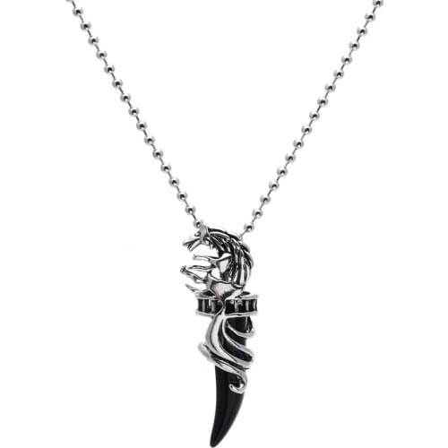 Men Choker Stainless Steel Black Crystal Wolf fang Pendant Necklace