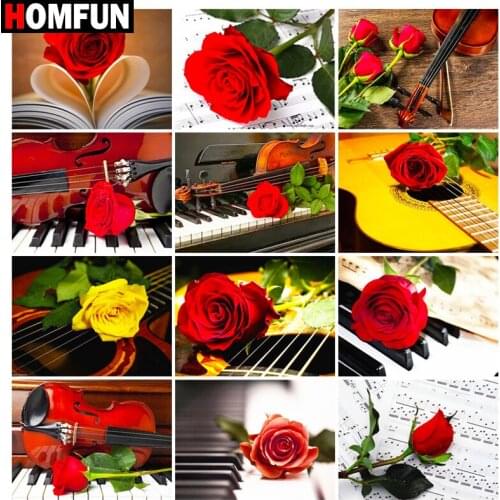 HOMFUN Full Square/Round Drill 5D DIY Diamond Painting "Piano rose flower" Embroidery Cross Stitch 5D Home Decor Gift