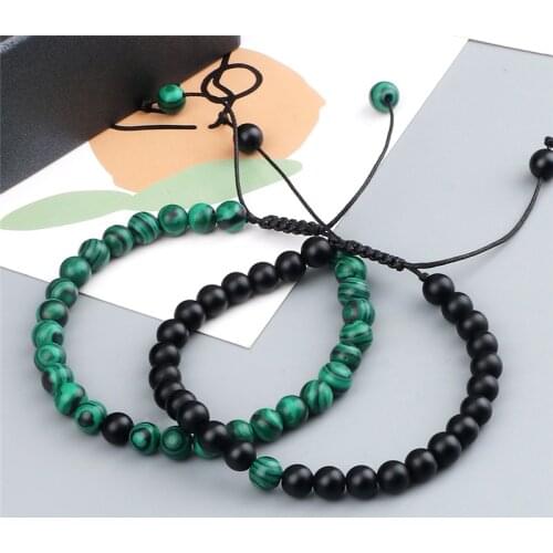 Classic Natural Stone Braided Bracelet Set 6mm Black Matte Lava Beads Couples Yoga Bracelets&Bangles for Men Friend Gift Jewelry