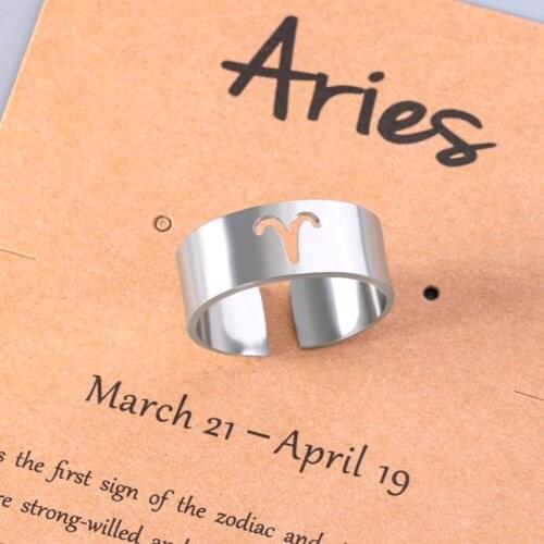 Stainless Steel Twelve Constellation Open Rings Old English 12 Horoscope Zodiac Sign Rings For Women Men Fashion Jewelry