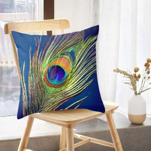 Peacock Feather Pillowcase Hidden Zipper Single-sided Peach Case Pillow Home Decoration Cover Skin Sofa P7O2