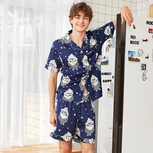 Mens Pajamas Short Sleeve Set Print Two-piece Homewear Pajamas Casual Beach Pajamas Pajamas Set Size L XL XXL