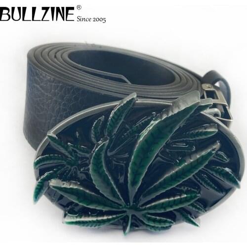 Bullzine zinc alloy retro leaf belt buckle jeans gift belt buckle Free PU belt FP-02174-1 drop shipping