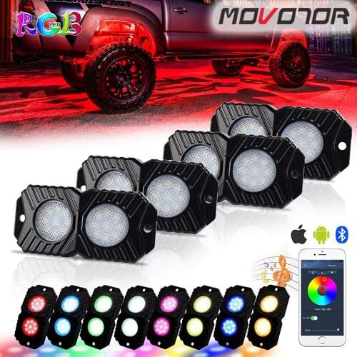 RGB LED Rock Lights, Multicolor Underglow Neon LED Light Kit 4 Pods Waterproof with Music Mode for Off Road Truck Car ATV