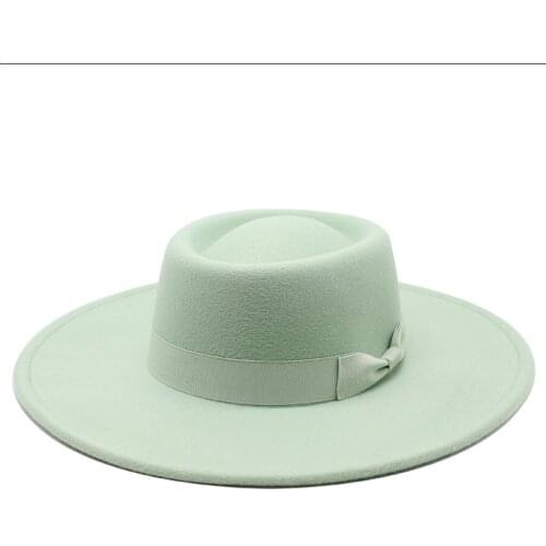 9.5cm Wide Brim Bowknot Bowler Fedora Hats Women Men Imitation Woolen Elegant Retro Top Jazz Cap British Style Round Panama Hat