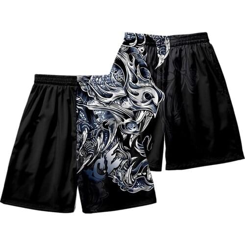 Summer Men Fashion Casual Black Dragon Print Shorts Man Loose Shorts Breathable Beach Boardshorts