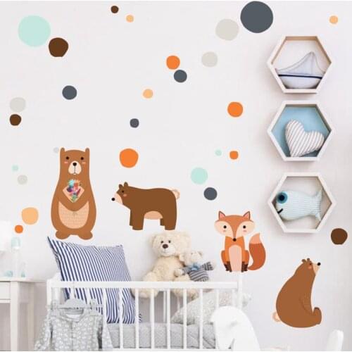 Nordic Style Lovely Animal Adhesive PosterPVC Wall Sticker Bear Fox Pictures for Children Rooms Nursery Wall Decals Art