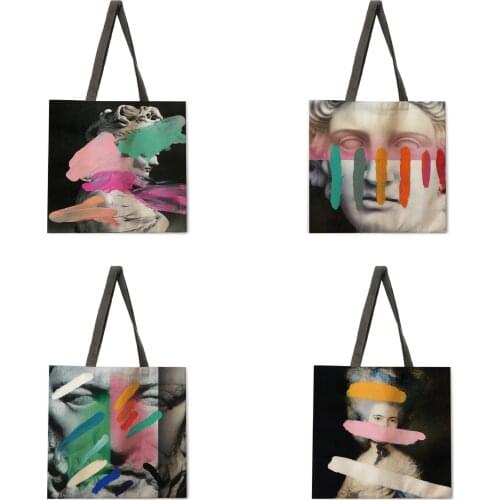 Modern art graffiti ladies print tote bag linen shoulder bag tote bag outdoor beach bag reusable shopping bag