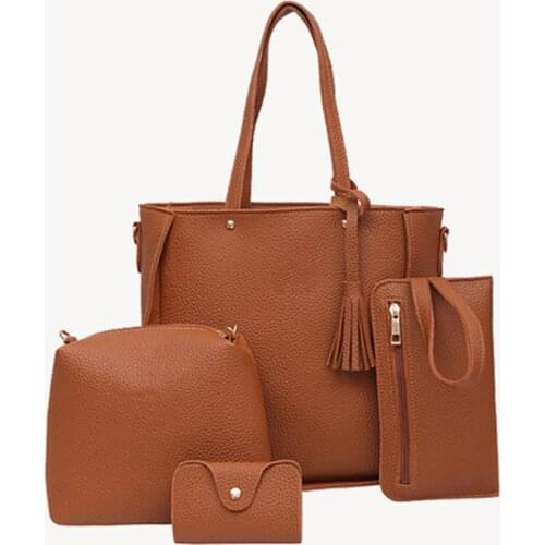 4pcs Set Crossbody Shoulder Composite Bag Handbag Wallet Tassel PU For Women Lady New