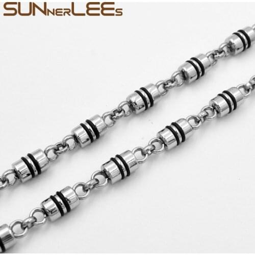 SUNNERLEES 316L Stainless Steel Necklace 6mm Geometric Link Chain Silver Color Black Silicone Men Women Jewelry Gift SC170 N