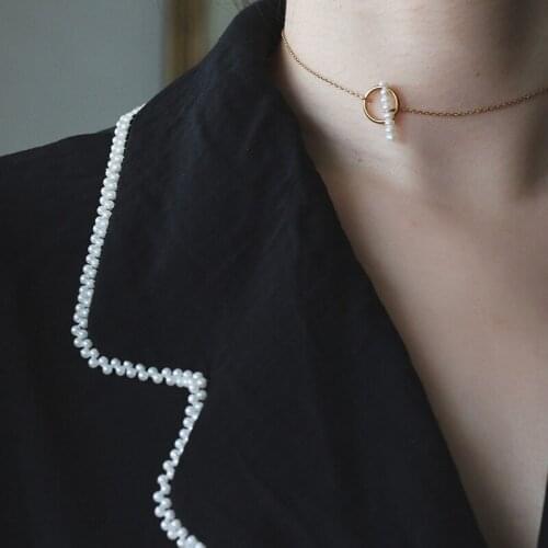 Titanium With 18K Natural Pearl Balance Bar Necklace Women 361 L Stainless Steel Jewelry Runway Party Japan Souch Korea Fashion