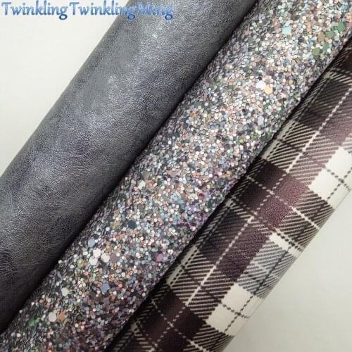 GREY Glitter Fabric, Metallic Faux Fabric, Synthetic Leather Fabric Sheets,Velvet Fabric For Bow A4 21x29CM Twinkling Ming XM820