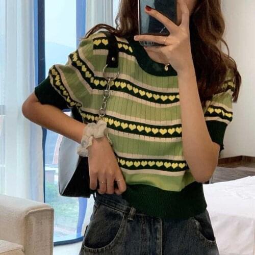 Womens Love Short-Sleeved Shirt Summer 2021 New Loose Knitted Bottoming Shirt All-Matching Short T-shirt Ins Fashion