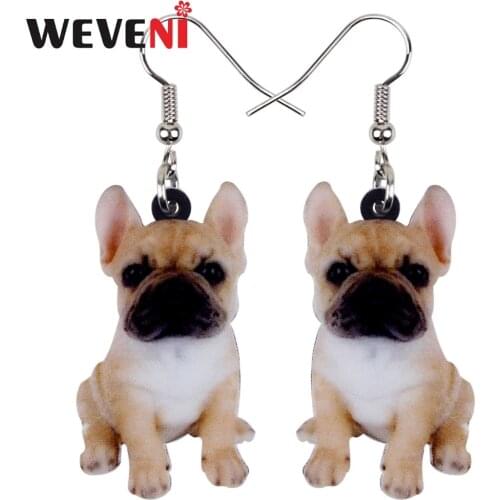 WEVENI Acrylic Sweet Sitting French Bulldog Dog Earrings Big Long Dangle Drop Women Girls Ladies Fashion Anime Jewelry Bulk Pets