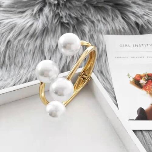 Women Bracelets Fashion Alloy Jewelry Double Pearl Bracelet Womens Asymmetric Half Open Bracelet Joying Gift Gold Bracelet