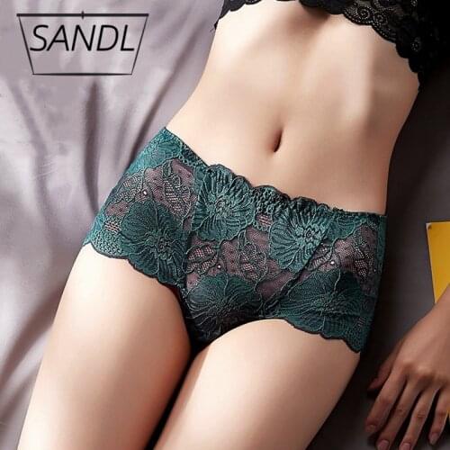 SANDL Womens Sexy Underwear Panties Mid-Waist Floral Mesh Briefs Female Lace Sensual Erotic Lingerie Cozy Breathable Underpants