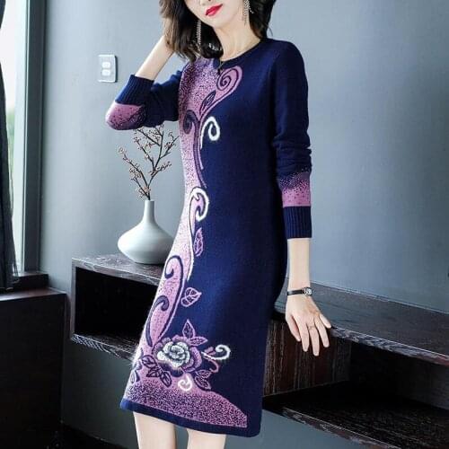 Winter Fall Fashion Womens Female Clothes Patchwork Long Sleeve Knit Sweater Dress Korean Casual Women Knitted Dresses