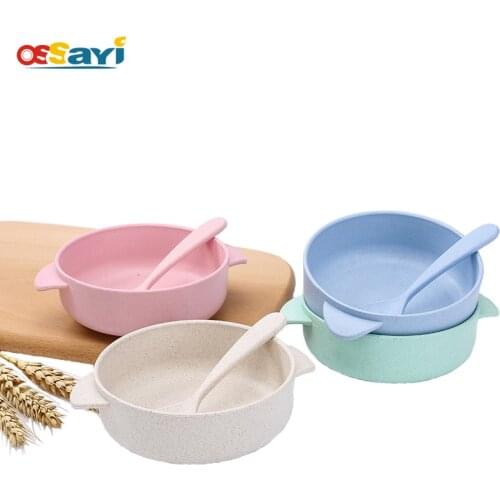 1pcs Bowl Wheat Straw Tableware Cute Candy Color Biodegradable Thicker Children Reliable Bowl With Spoon Family Health Tableware