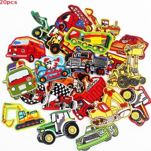 20pcs a Lot Cute Small Bus Cars Trucks Patches Cartoon Badge Iron on for Kids T-Shirts Sewing Stickers DIY Patchwork