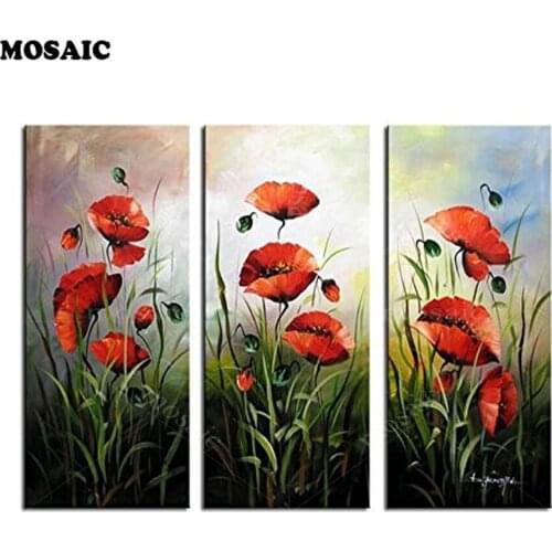 3pcs/set, 5D Diamond Embroidery Red Poppies Spring Flower Diy Diamond Painting Cross Stitch Full Mosaic Square Rhinestones E308