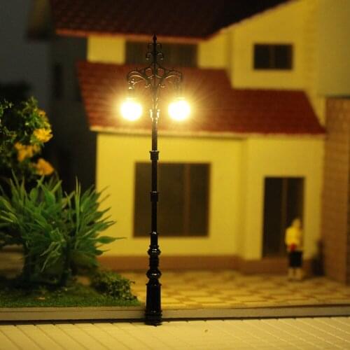 3pcs N Scale Lamp Post Double Heads 75mm 1:150 Street Lights Model Railway Train LEDs Miniature LQS78N