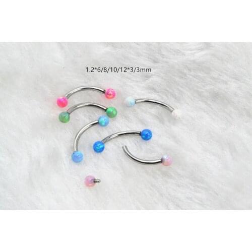 50pcs Surgical Steel Opal Stone Eyebrow Bar Body Piercing earring Ear Helix Diath Tragus ring 16GX6/8/10/12MM