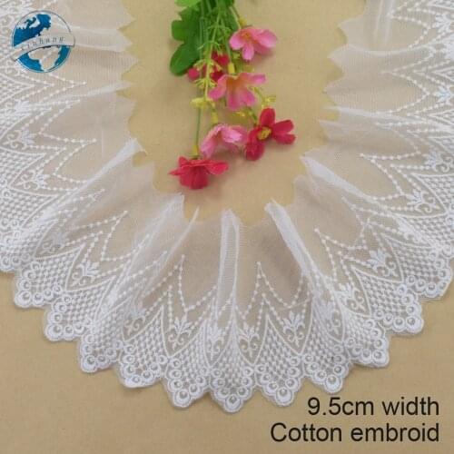 9.5cm width white cotton embroided lace ribbon guipure trim DIY wedding Accessories dolls lace african french lace applique#3088