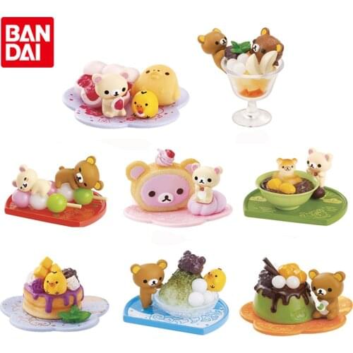 Bandai Genuine Gashapon Rilakkuma Japanese Dessert Time Kiiroitori Anime Action Figures Collectible Model Toys Gifts for Kids