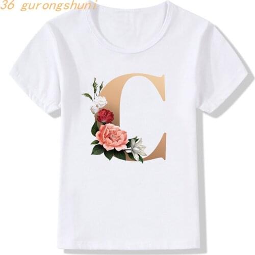 Children clothing kawaii letters C D E F G cartoon kids t shirt for boys letter girls clothes tshirt girl Letter graphic tee
