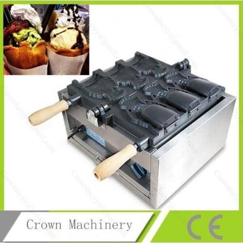 110V 220V electric ice cream taiyaki fish waffle machine, 3pcs open mouth ice cream fish waffle maker