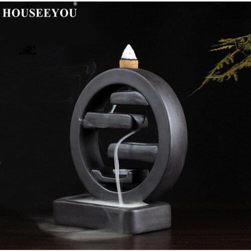 HOUSEEYOU Square Incense Ceramic Backflow Incense Burner Creative Home Decor Incense Holder Censer Living Room Office Ornament