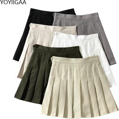 Summer Women Pleated Skirts High Waist Female Mini Skirt Solid Color Tennis Skirts Preppy Style Ladies Girls Dance Short Skirt