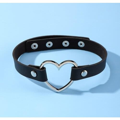 Fashion Cosplay Harajuku Gothic Punk Rock Necklace Sexy PU Leather Heart Collar Choker Party Jewelry Hip Hop Body Accessories