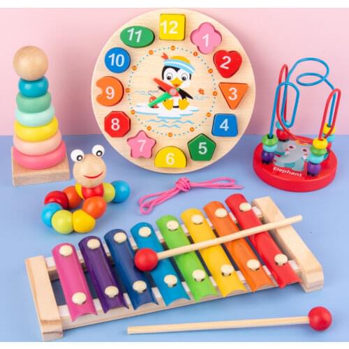 Montessori Baby Early Learning Toys For Children Kids Colorful Wooden Blocks Music Enlightenment Educational Toys Birthday Gifts