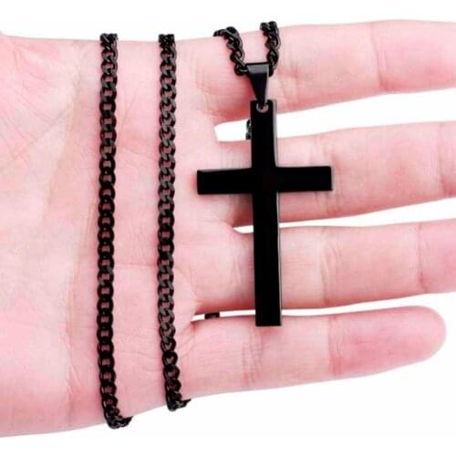 Male Black Inverted Cross Pendant Necklace For Men Stainless Steel Choker Jewelry 2018