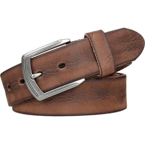 Cowhide Men Pin Buckle Belt Vintage Luxury Mens Jeans Belt Full Grain Leather Belts Fashion genuine leather belts for men Waist