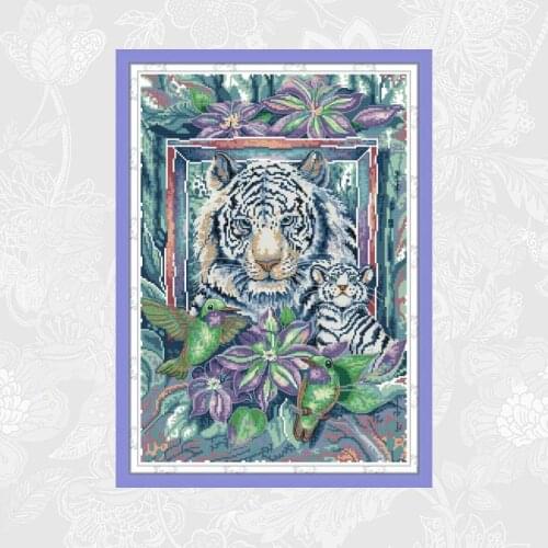 The tiger mother and son Chinese cross stitch kits Aida Canvas 14CT 11CT Cotton Fabric Accessory Tools Home Decor Painting