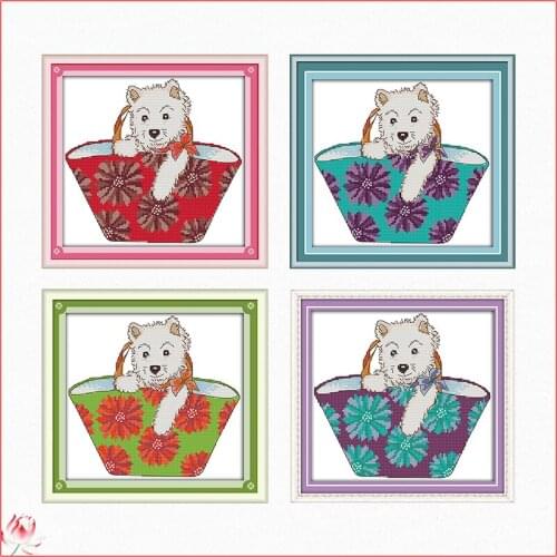 Dog In The Bag Cross Stitch Kit DIY Cartoon Animal Pattern Embroidery Kit 14CT 11CT Needlework Canvas Sewing Set Handmade Gifts