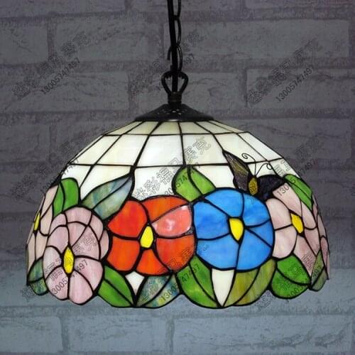 12inch Country butterfly Flowers Tiffany Table Lamp Country Style Stained Glass Lamp for Bedroom E27 110-240V