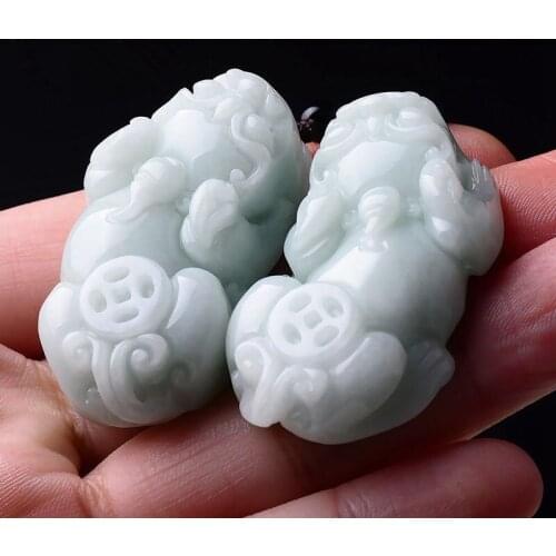 Natural Class a Burmese Emerald Pixiu Pendant Bean Green Back Money Jadeite Pixiu Pendant Male and Female Jade Pendant Necklace