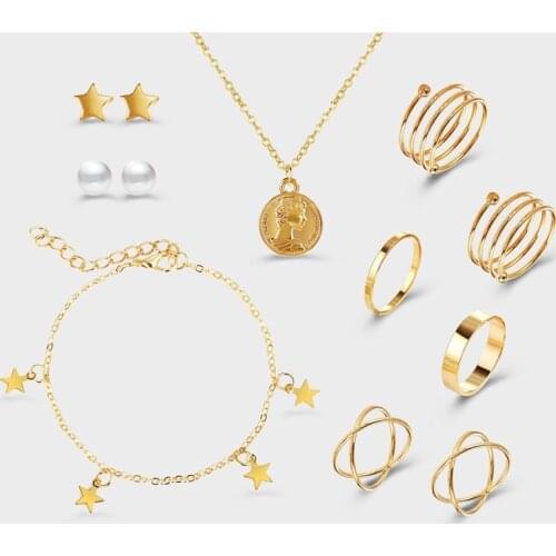 50978 hanzhishang new metal jewelry set 10 Piece creative simple alloy necklace