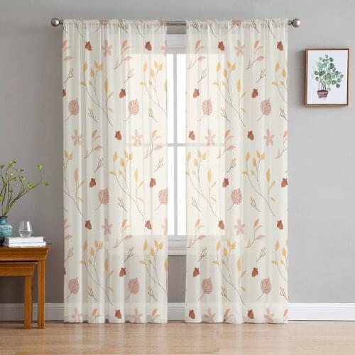Autumn Yellow Leaves Pine Nuts Sheer Curtains for Living Room Bedroom Kitchen Tulle for Windows Voile Drapes Home Decoration