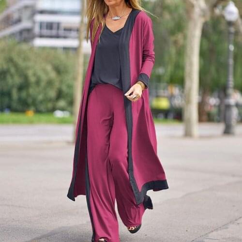 Casual Women Vintage Loose Casual V-neck Fashion Homewear Outfit Spring Autumn Long Sleeve Cardigan+Tops+Long Pants 3 Piece Sets