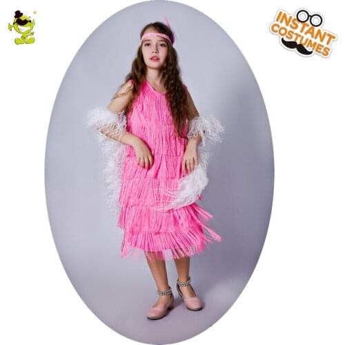 QLQ Girl Pink Flapper Costume Cosplay Party Fancy Dress Child Flapper Dress Clothes Role Play Carnival Party Girl Costumes