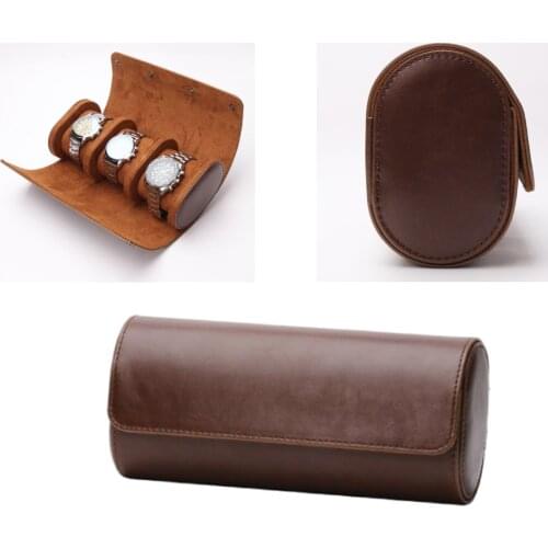 3 Slots Watch Roll Chic Portable Vintage Leather Watch Storage Box Detachable Wristwatch Pouch Holder Watch Case Organizer Gift
