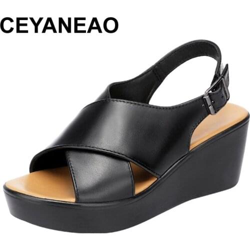 CEYANEAO Wedge Heel Middle Heel Sandals Women Soft Sole 2021 Summer New Platform Open Toe Large Size 40-43 White Sandals